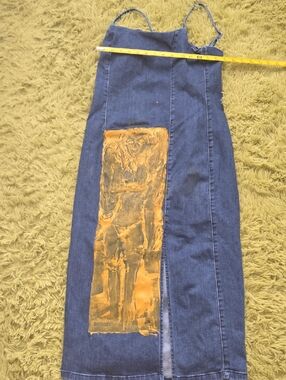 Denim Slip Dress with Painted Panel